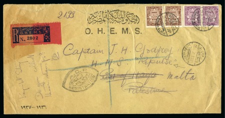 Stamp of Egypt » Officials 1937 (Jul 28) OHEMS envelope cover to Palestine and redirected to Malta