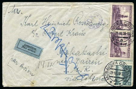 Stamp of Czechoslovakia CZECHOSLOVAKIA BOHEMIA & MORAVIA Airmail cover to Manchuria