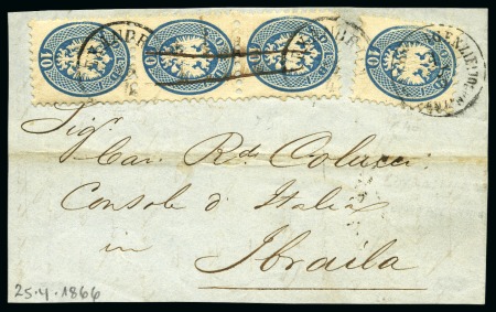 Stamp of Romania » Austrian Levant Post Offices 1866 Cover front 10so(4) combi transport Lloyd & DDSG