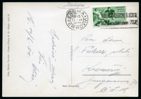 Stamp of Thematics » Sport and Games » Football ITALY 1934 FOOTBALL WCS Rom ,ppc written 10.6.34 FINALE