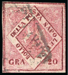 Stamp of Italian States » Naples 1859-61 Postal Forgery 1858, 20gr carmine, type II,