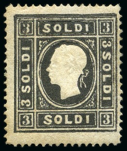 Stamp of Italian States » Lombardy Venetia 1858 3s Black perf.16:15 mint part og
