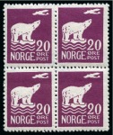 Stamp of Norway 1925 Polar Bear set in blocks of 4, mint n.h.