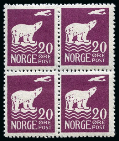 Stamp of Norway 1925 Polar Bear set in blocks of 4, mint n.h.
