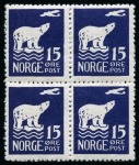 Stamp of Norway 1925 Polar Bear set in blocks of 4, mint n.h.