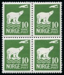 Stamp of Norway 1925 Polar Bear set in blocks of 4, mint n.h.