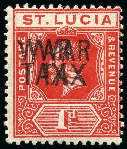 Stamp of St. Lucia 1916 1d Scarlet with "WAR TAX" overprint DOUBLE mint