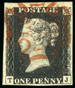 Stamp of Great Britain » 1840 1d Black and 1d Red plates 1a to 11 1840 1d Black pl.5 TJ with good to huge margins, neat red MC,
