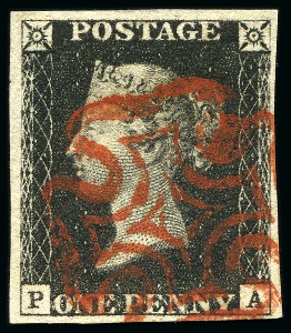 Stamp of Great Britain » 1840 1d Black and 1d Red plates 1a to 11 1840 1d Black pl.5 PA with good to large margins, neat red MC