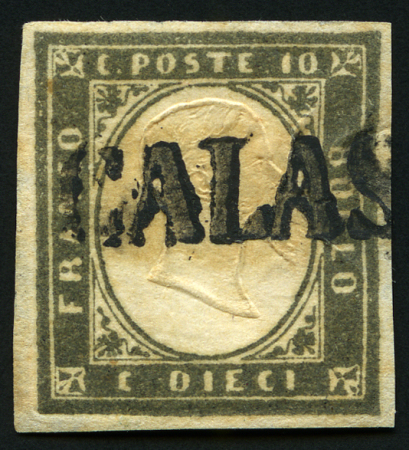 Stamp of Italian States » Sardinia 1858 10c Dark olivish grey (oliva grigrio scurissimo),