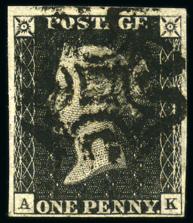 Stamp of Great Britain » 1840 1d Black and 1d Red plates 1a to 11 1840 1d Black pl.11 AK with fine to good margins, neat black MC