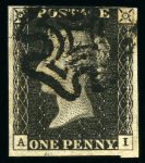 Stamp of Great Britain » 1840 1d Black and 1d Red plates 1a to 11 1840 Black (2) & 1d Red (23) pl.11 selection from row A