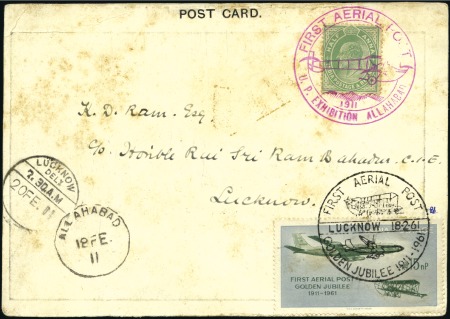 Stamp of India » Airmails 1911 Allahabad First Aerial Post picture postcard signed by Pequet
