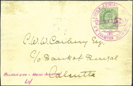 Stamp of India » Airmails 1911 Allahabad First Aerial Post envelope with KEVII 1a