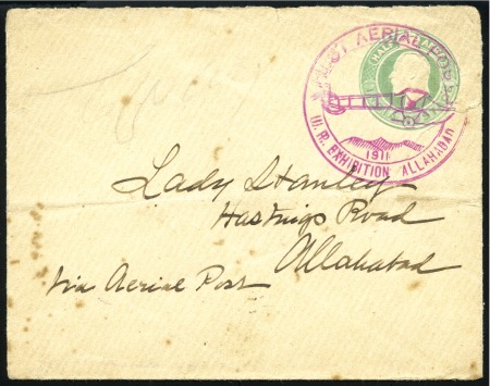 Stamp of India » Airmails 1911 Allahabad First Aerial Post 1/2a postal stationery envelope