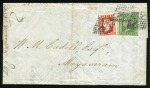 Stamp of India » Collections, Lots etc. 1854 Small collection of classic values with 1/2a (6), 1a (6 incl. 1 pair), 2a (2), 4a (1) and a folded letter with 1/2a + 2a from Madras to Mayaveram
