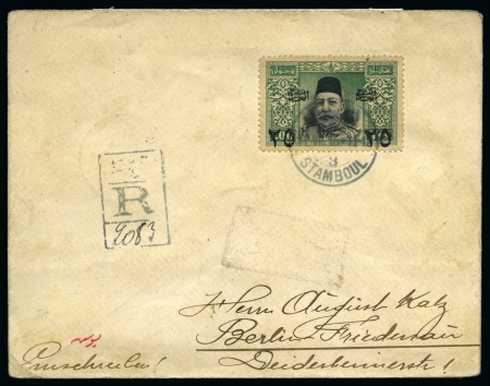 Stamp of Turkey TURKEY 1915 25pi on 200pi single franking on censored registered cover
