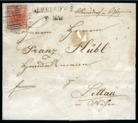 Stamp of Austria » 1850 Issue AUSTRIA 1851 Folded lettersheet franked 3Kr red type I postmarked