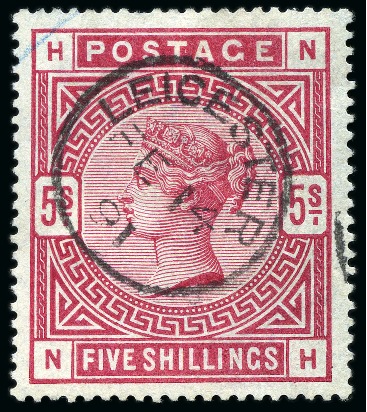 Stamp of Great Britain » 1855-1900 Surface Printed 1883-84 5s Rose on blued paper, central Leicester cds