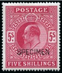 Stamp of Great Britain » King Edward VII 1902-10 2s6d, 5s, 10s and £1 with SPECIMEN ovpt