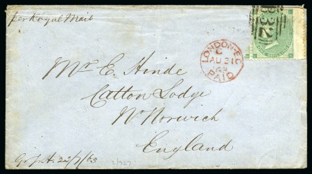 Stamp of Great Britain » British Post Offices Abroad » Argentina 1863 (Jul 28) Envelope from Buenos Aires to England with 1862 1s green pl.1