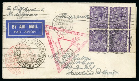 Stamp of Falkland Islands 1933 (Oct 13) South America-Chicago Flight cover to the Falkland Islands