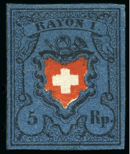 Stamp of Switzerland / Schweiz » Rayonmarken » Rayon I, dunkelblau ohne Kreuzeinfassung Type 29 ungebraucht ohne Gummi, breitrandig und farbenfrisch,