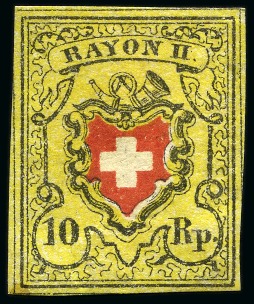 Stamp of Switzerland / Schweiz » Rayonmarken » Rayon II, gelb, ohne Kreuzeinfassung (STEIN E) Type 19 E/RU, ungebraucht mit Gummi, in sehr frischen