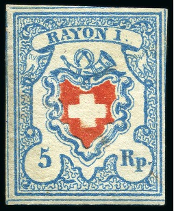 Stamp of Switzerland / Schweiz » Rayonmarken » Rayon I, hellblau, ohne KE (STEIN A3) Type 33 A3/O, ungebraucht mit Gummi, ringsum sehr gut