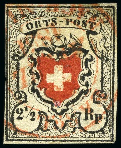 Stamp of Switzerland / Schweiz » Orts-Post und Poste Locale Orts-Post ohne Kreuzeinfassung, tiefschwarz/rot, deutlicher