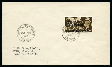 Stamp of Olympics » 1948 London MOROCCO AGENCIES: 1948 1p20c on 1s brown with DOUBLE OVERPRINT tied to cover