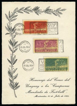 Stamp of Olympics » 1924 Paris » 1924 Olympic Issues of Other Countries URUGUAY: 1924 Olympic Football set on yellow paper tied to Post Office souvenir folder by special cancels