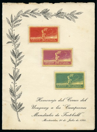 Stamp of Olympics » 1924 Paris » 1924 Olympic Issues of Other Countries URUGUAY: 1924 Olympic Football set on yellow paper affixed to Post Office souvenir folder