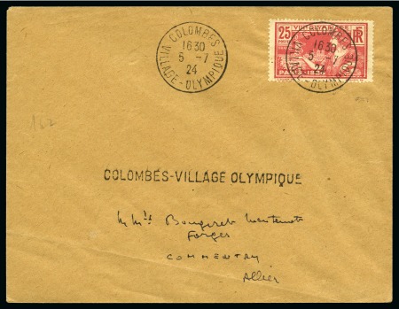Stamp of Olympics » 1924 Paris » Covers and Cancellations 1924 (Jul 5) Envelope with 1924 Olympic 25c tied by "COLOMBES / VILLAGE-OLYMPIQUE" cds