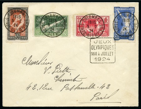Stamp of Olympics » 1924 Paris » Covers and Cancellations DURING THE GAMES (OPENING CEREMONY): 1924 (Jul 5) Envelope with 1924 Olympic set tied by "COLOMBES / VILLAGE-OLYMPIQUE" cds 