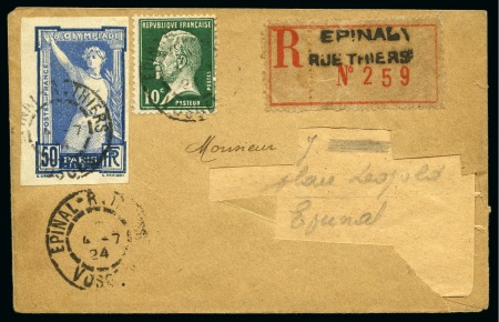 Stamp of Olympics » 1924 Paris » Issued Stamps and Varieties 1924 Olympic 50c IMPERFORATE tied to cover by EPINAL cds