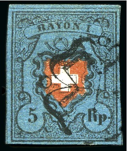 Stamp of Switzerland / Schweiz » Rayonmarken » Rayon I, dunkelblau mit Kreuzeinfassung Type 3, farbfrisch und breitrandig, sauber entwertet