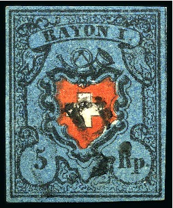 Stamp of Switzerland / Schweiz » Rayonmarken » Rayon I, dunkelblau mit Kreuzeinfassung Type 9, Blaudruck marmoriert (15I.1.02), farbfrisch