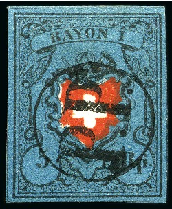 Stamp of Switzerland / Schweiz » Rayonmarken » Rayon I, dunkelblau ohne Kreuzeinfassung Type 6, leuchtend farbfrisch, ringsum sehr gut gerandet,