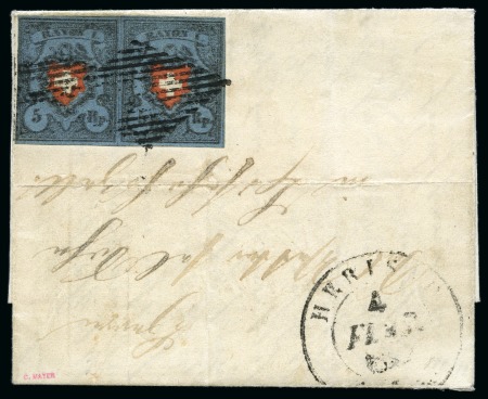 Stamp of Switzerland / Schweiz » Rayonmarken » Rayon I, dunkelblau ohne Kreuzeinfassung BERÜHMTE "DOPPELDRUCK" BRIEFTypen 27 und 28 im waagrechten