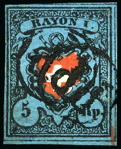 Stamp of Switzerland / Schweiz » Rayonmarken » Rayon I, dunkelblau ohne Kreuzeinfassung Type 36, leuchtend farbfrisch, ringsum breit gerandet