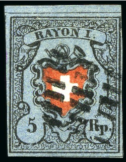 Stamp of Switzerland / Schweiz » Rayonmarken » Rayon I, dunkelblau ohne Kreuzeinfassung Type 7, graublauviolett, farbfrisch und voll- bis überrandig