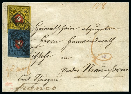 Stamp of Switzerland / Schweiz » Rayonmarken » Rayon I, dunkelblau ohne Kreuzeinfassung Type 18 zusammen mit Rayon II Type 25 A1/O, beide Marken
