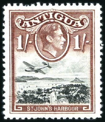Stamp of Antigua & Barbuda 1938-51 Wmk Multiple Script CA 1s black & brown with FRAME PRINTED DOUBLE, ONE ALBINO variety