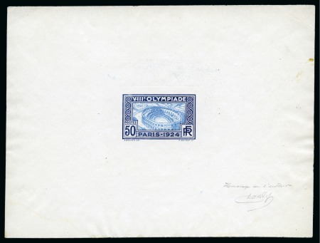 Stamp of Olympics » 1924 Paris » Essays and Proofs 1924 50c Olympics unissued design die proof in dark blue and light blue on white paper