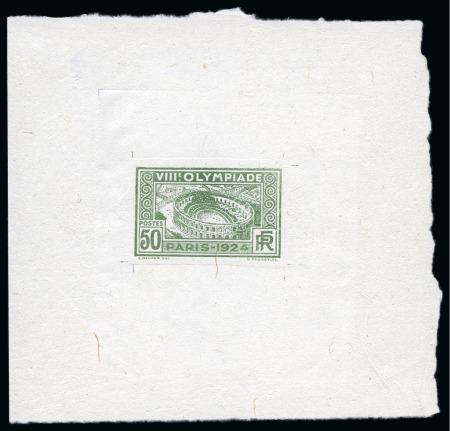 Stamp of Olympics » 1924 Paris » Essays and Proofs 1924 50c Olympics unissued design composite die proof in green on handmade meshed paper