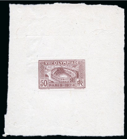 Stamp of Olympics » 1924 Paris » Essays and Proofs 1924 50c Olympics unissued design composite die proof in brown on handmade meshed paper