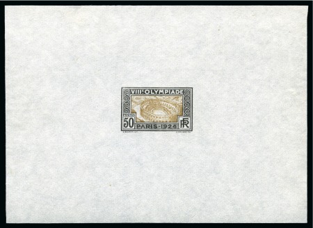 Stamp of Olympics » 1924 Paris » Essays and Proofs 1924 50c Olympics unissued design die proof in black and light brown on thin vertically ribbed paper