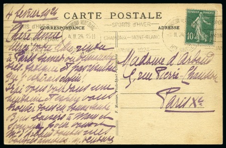 Stamp of Olympics » 1924 Chamonix TENTH AND FINAL DAY OF THE GAMES: 1924 (Feb 4) Picture postcard with "SPORTS d'HIVER / CHAMONIX - MONT-BLANC / JANVIER 1924" cancel