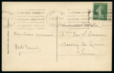 Stamp of Olympics » 1924 Chamonix 1923 (Dec 10) Picture postcard with "SPORTS d'HIVER / CHAMONIX - MONT-BLANC / JANVIER 1924" showing date error